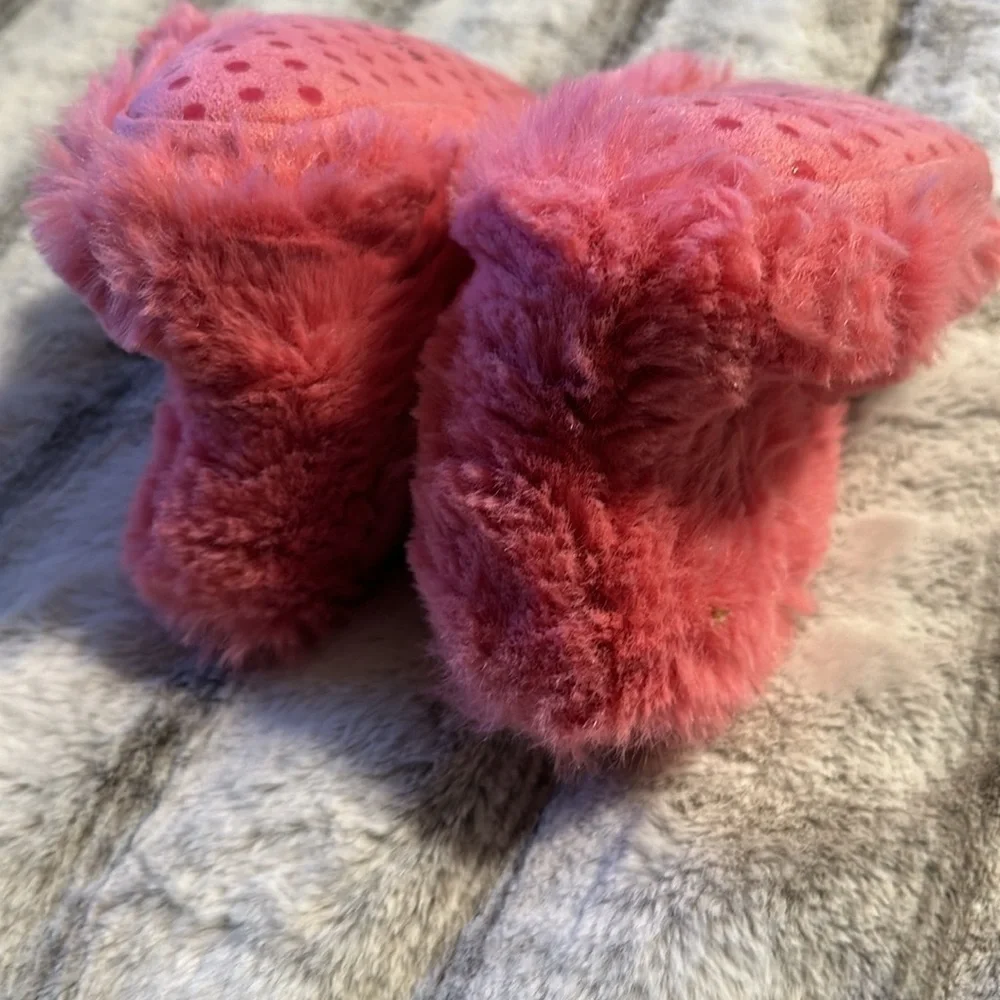 Pink fuzzy booty slippers